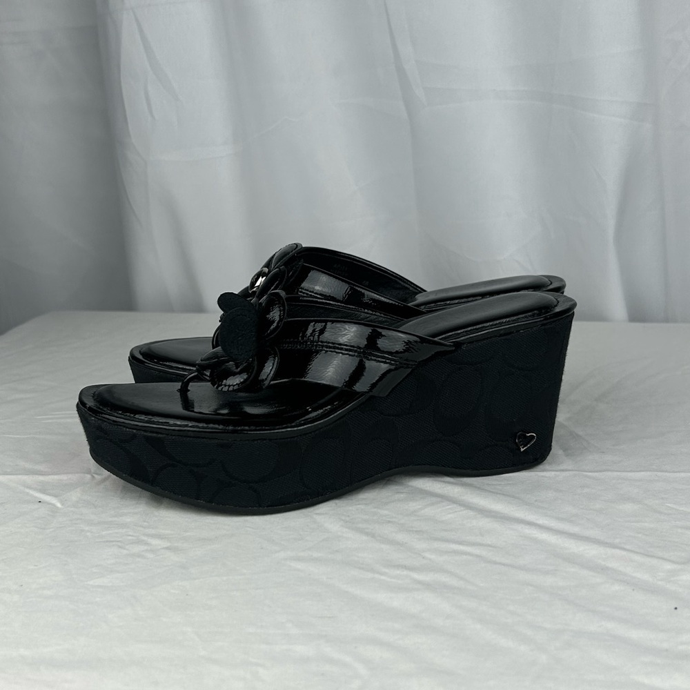 Coach Black Wedge Sandals